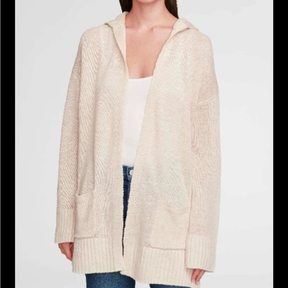 White+Warren 100% linen Cream Hooded Cardigan  women’s large - Picture 1 of 7